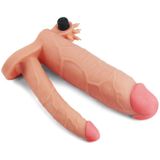 Lovetoy Pleasure X-tender Vibrerende dubbele penis sleeve 21 en 17 cm - lichte huidskleur