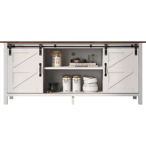 Merax Grote tv-kast, entertainmentcentrum tv-standaard, verstelbare planken voor woonkamer eetkamer witte tv-kast, dressoir met 2 schuifdeuren, lage kast, 120 x 40 x 60,5 cm