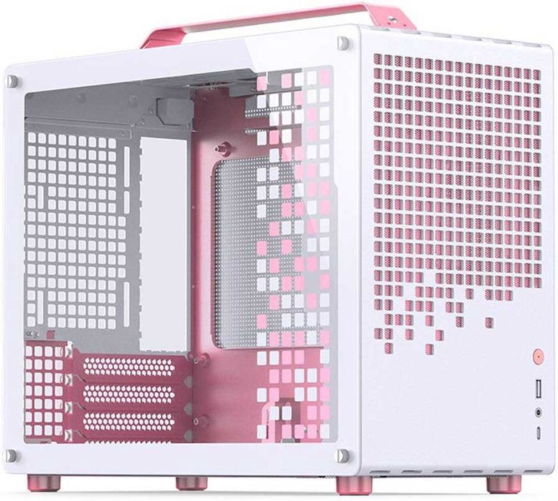 Jonsplus - MATX Handgreepkoffer - PC-behuizing - Wit - Roze - Transparant