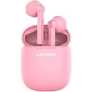 Lenovo HT30 Draadloze Bluetooth 5-hoofdtelefoon, stereo, in-ear hoofdtelefoon met touch-bediening, geïntegreerde microfoon, compacte oplaadbox, roze