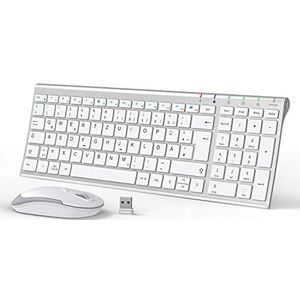 iClever - QWERTZ - Draadloos Toetsenbord en Muis Set - Wit en Zilver - Ultradun