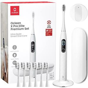 Oclean XProEliteSetG X Pro Elite Premium Set (tandenborstel+6 borstelkoppen+reishoes), Smart Mute Sonic elektrische tandenborstel, 4 witmodi, snel opladen voor 35 dagen, IPX7 grijs