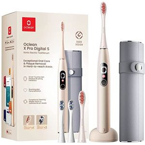 Oclean X Pro Digitale elektrische tandenborstel 3 modi 4 borstelkoppen en reisetui kleurenscherm lange batterijduur voor 30 dagen met timer en app prachtige wandhouder goud 1 stuk (pak van 1)