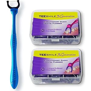 TEEsmile Evolutionary Clean Monddouche met handvat en navulbare opzetstukken, 1 lange handgreep, 100 navulverpakkingen met 2 vaste strengen