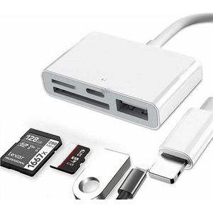 Yesido - Card Reader and Adapter (GS12) - Lightning to USB, Lightning, SD, MicroSD - White (Bliksem), Geheugenkaartlezer, Wit