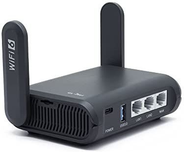 GL.iNet AXT1800 (Slate AX) kleine gigabit WLAN WiFi 6 router voor thuis en op reis, snelheid tot 1.800 Mbit/s, dual-band 6, 3 Gigabit LAN-poorten, VPN / WPA3 / IPV6, MU-MIMO, OFDMA