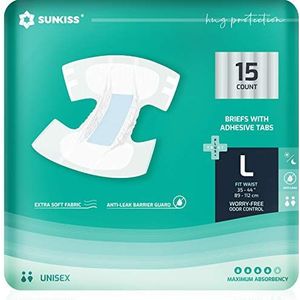 SUNKISS TrustPlus Luiers voor volwassenen, heren en dames, absorberend, incontinentie, wegwerpluiers, voor urineverlies, uniseks, maat L, 60 stuks