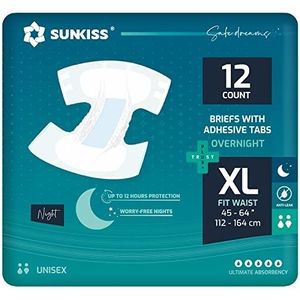 SUNKISS TrustPlus Nachtluiers voor volwassenen met ultiem absorptievermogen, uniseks incontinentieslip met lipjes voor mannen en vrouwen, geurbestrijding, XLarge, 48 stuks (4 verpakkingen van 12)