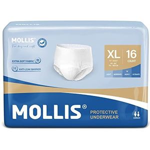 MOLLIS incontinentie- en postpartumondergoed voor volwassenen voor dames en heren, wegwerpondergoed met lekbescherming 's nachts, geurbestrijding, X-Large, 16 stuks…