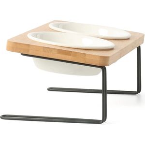 FUKUMARU Verhoogde Voerbak - Bamboe - 15° Gekanteld - Voor Katten en Puppy's