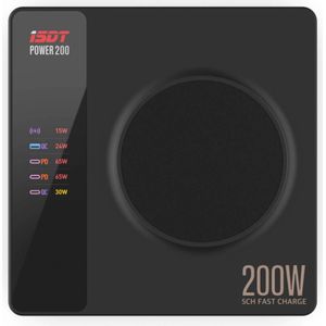 Isdt Voeding 200 4+1 3x USB-C 1x USB-A met draadloze oplaadfunctie (65 W), Draadloze laders