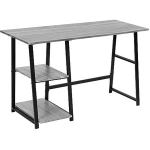 eSituro bureau, tafel met plank rechts of links, computerbureau, bureau, pc-tafel, industrieel ontwerp, voor thuiskantoor, met metalen frame, afgeleid houtproduct, zwart, grijs, 120x73x50 cm