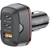 Black Budi 60W Car Charger with USB and Dual USB-C Ports, Power Delivery and Quick Charge Enabled