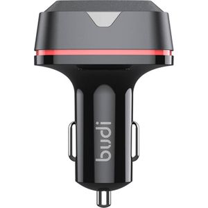 Black Budi 60W Car Charger with USB and Dual USB-C Ports, Power Delivery and Quick Charge Enabled