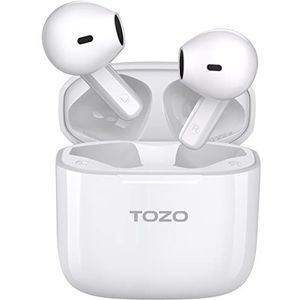 TOZO A3 Bluetooth-hoofdtelefoon, half in-ear oortelefoon, Bluetooth 5.3, lichte hoofdtelefoon met digitale ruisonderdrukking, oplaadetui met resetknop, Hall-sensordetectie, hoofdtelefoon, wit