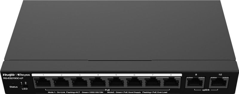 Ruijie - ES200 - Netwerkschakelaar - Zwart - 10 Poorten - POE+