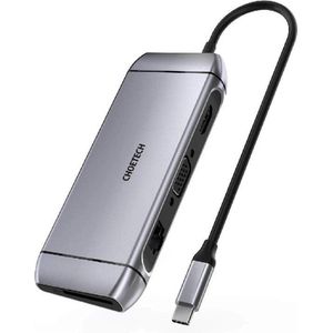 Multifunktionaler USB-HUB SD- und TF-Kartenleser HDMI 4K VGA Full HD RJ45 9in1 Grau