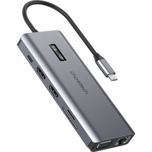 Choetech HUB-M26 USB-C Adapter with 12W Power, USB-C, USB-A, HDMI, VGA, AUX, SD and TF Ports (Grey)