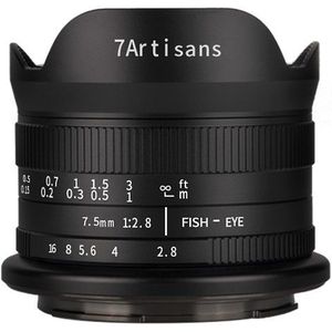 7artisans Vaste brandpuntsafstand 7,5 mm F2,8 Fisheye Mark II (Canon EF-M, APS-C / DX), Objectief, Zwart