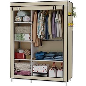 UDEAR Closet Organizer Kledingkast Kledingopslagplanken, Niet-geweven Stoffen Hoes met Zijzakken, 105 * 45 * 170 CM,Beige
