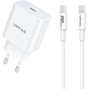 Vipfan E04 Wall Charger with 20W Quick Charge 3.0 and USB-C Cable (White)