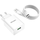 Vipfan E03 Wall Charger with 1 USB Port, 18W Quick Charge 3.0 and White Micro USB Cable