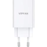 Vipfan E03 Network Charger with 1x USB, 18W Quick Charge 3.0 and White Lightning Cable