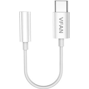 VFAN L08 adapterkabel USB-C naar Mini Jack 3,5 mm AUX 10 cm adapter wit