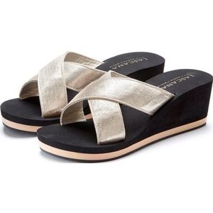 Lascana Badslippers Sandaal, pantoletten, badschoen met sleehak en metallic-look VEGAN