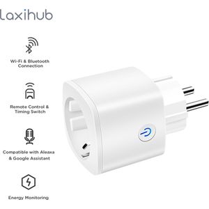 Tuya Slimme Stekker - Laxihub Wi-Fi & Bluetooth Smart Plug 4-Pack - Google Home & Amazon Alexa - Tijdschakelaar & Energiemeter via Gratis Smartphone App - Smart Home