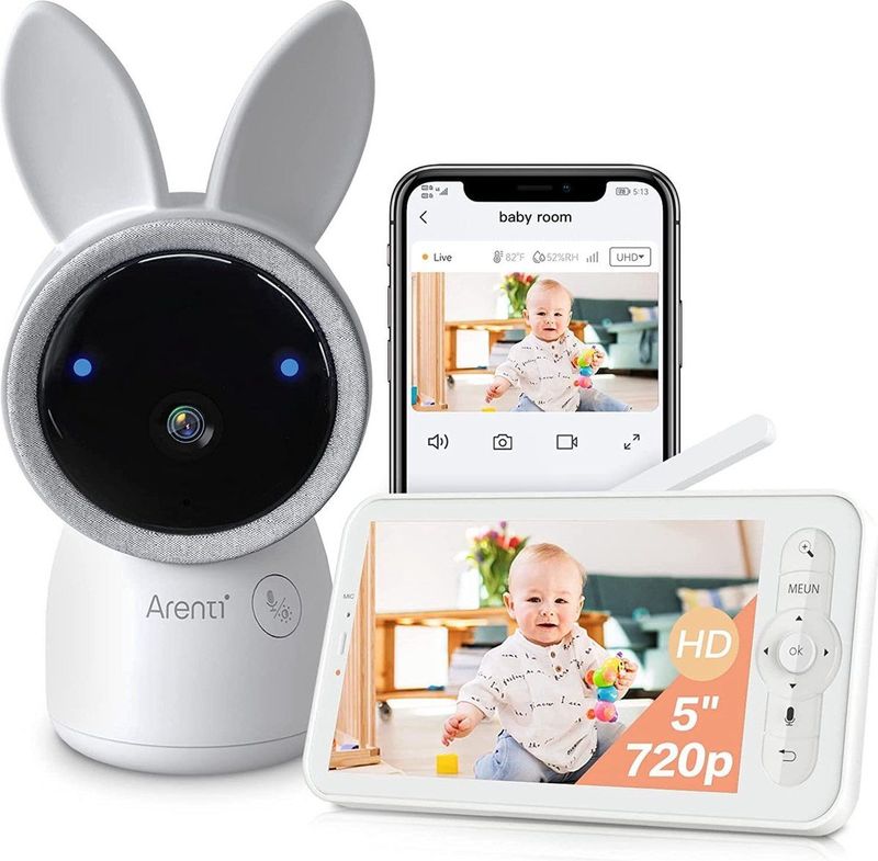 Arenti AINanny - Baby Monitor - Babyfoon - 5 Inch Scherm - Ultra HD 2K Resolutie - Inclusief 32 GB Sd Kaart