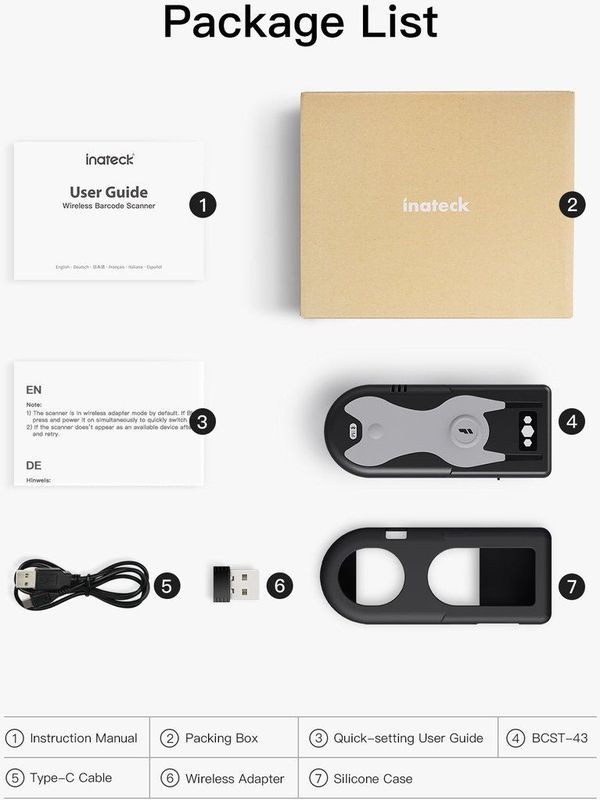 Inateck - BCST-43 - Barcode Scanner - Zwart - Bluetooth 5.0