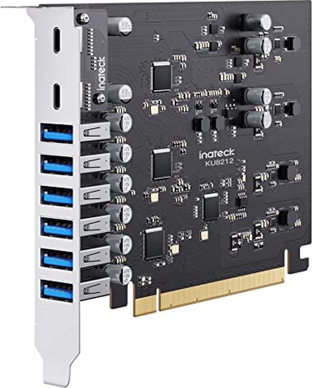Inateck - KU8212 - PCIe USB 3.2 Gen 2-kaart - 8 USB-poorten - 2 USB-C en 6 USB-A