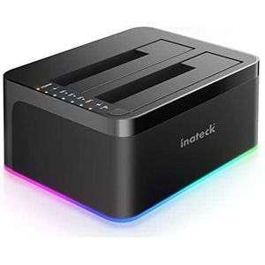Inateck RGB harde schijf dockingstation USB 3.0 met offline kloonfunctie, voor 2,5 en 3,5 inch SATA HDD's en SSD's, UASP ondersteund, zwart