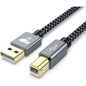 Aioneus USB 2.0 Type A stekker naar B-stekker, gevlochten nylon kabel voor scanners en printers, 2 m