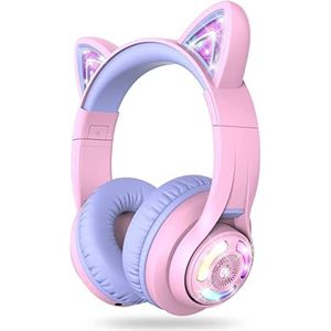 iClever Bluetooth hoofdtelefoon met oren voor kinderen, voor jongens en meisjes, verstelbare 85/94 dB volumeregelaar, kinderhoofdtelefoon met microfoon voor school/tablet, mobiele telefoon, pc, tv