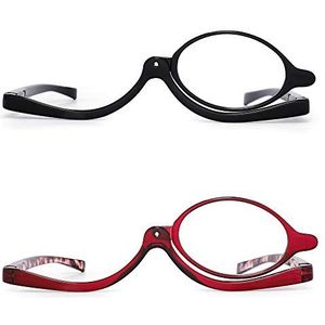 JM 2 paar make-up leesbrillen met vergrootglas en neerklapbare cosmetische leesbrillen voor vrouwen +1.75