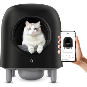 Petree Cube Zelfreinigende Kattenbak Automatisch - met App - Zwart - incl Mat Luchtverfrisser en 1 rol Afvalzakje