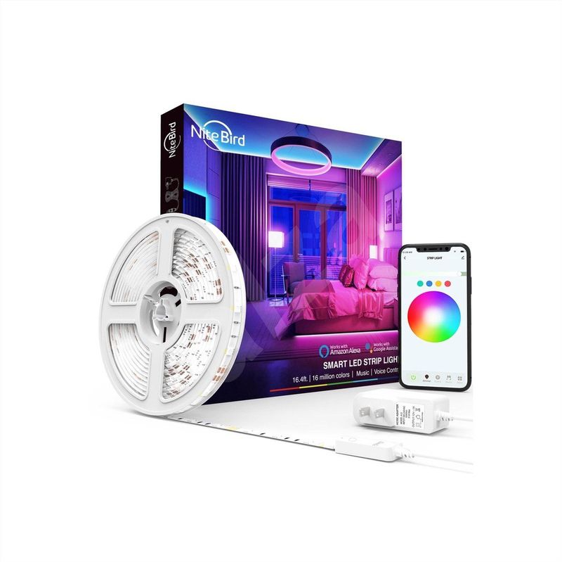 NiteBird WiFi Smart Light Strip - LED Strip 5 Meter RGB - met Afstandsbediening - Gaming Lichtstrip met App - LED-strips - Led Light Strip Verlichting - 300 LED Lights - 2.0A - Elke 15CM Knippen - Zelfklevend Led Licht