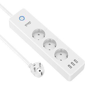 Smart WLAN-stekkerdoos met 3 AC-stopcontacten, 3 USB, afzonderlijk schakelbaar, meervoudig stopcontact, overspanningsbeveiliging, afstandsbediening, timer, compatibel met Alexa Google Home, 3-voudige