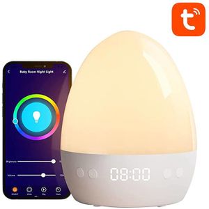 Gosund LB2 baby nachtlampje, 5V, 2A USB (inc voeding en kabel) touch bediening: kleuren en lichtsterkte, met klokje en muziek - Tuya Platform, Alexa and Google Home compatible