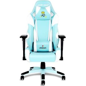 Anda Seat Soft Kitty Gaming-stoel Pro – ergonomische gamingstoel van leer met neksteun en lendenwervelkussen, comfortabele gamingstoel voor kantoor en videospellen, blauw