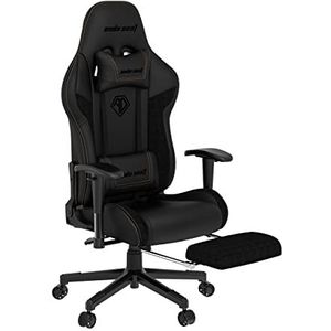 Anda Seat Jungle 2 Gamingstoel met voetensteun, ergonomische gamingstoel van leer met neksteun en lendenwervelkussen, comfortabele gamingstoel voor kantoor en videospellen, zwart