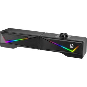 HP Soundbar Soundbar DHE-6005, 2.0, 6W, zwart, regelbaar głośności, stołowy, 3,5 mm jack (USB), onderświetlane, 300Hz-20KHz