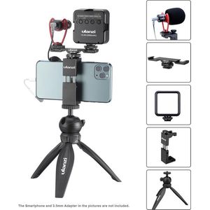 Ulanzi Smartphone vlog KIT EXTRA - mini-statief - telefoonhouder - Dual cold shoe-mount - microfoon & LED-lamp - Max hoogte 16cm - Zwart