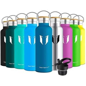 Super Sparrow Geïsoleerde waterfles, 500 ml, standaard mondstuk, roestvrijstalen fles, waterdichte sportfles, BPA-vrije waterfles voor kinderen, voor sporten, gym en reizen