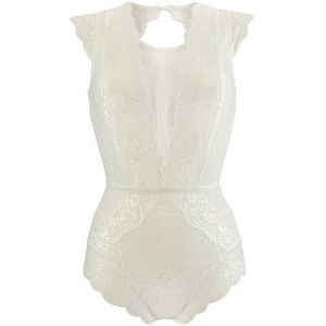 Lascana - Bodystocking - Crème - Van Transparante Kant en Netinzetten