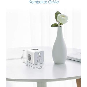 TESSAN Power Strip Cube Stekkerdoos met 3 Stopcontacten en 3 USB, Meervoudige Stekkeradapter met Schakelaar, USB Verlengkabel voor Telefoon, Tafelstopcontact voor Thuis en Kantoor, 1,5 m, Grijs