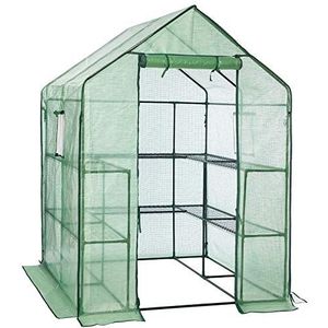 LARMNEE Foliekas, Stabiel, Inloopbare Serre met 10 Planken en Ritssluitingen, 2 Ramen, Broeikas met Oprolbare Ingang, Anti-Waterophoping, 145 x 141 x 198 cm EGN12GH02