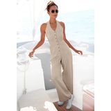 Lascana Jumpsuit met halterbandjes van linnenmix, zomerse jumpsuit met wijde pijpen